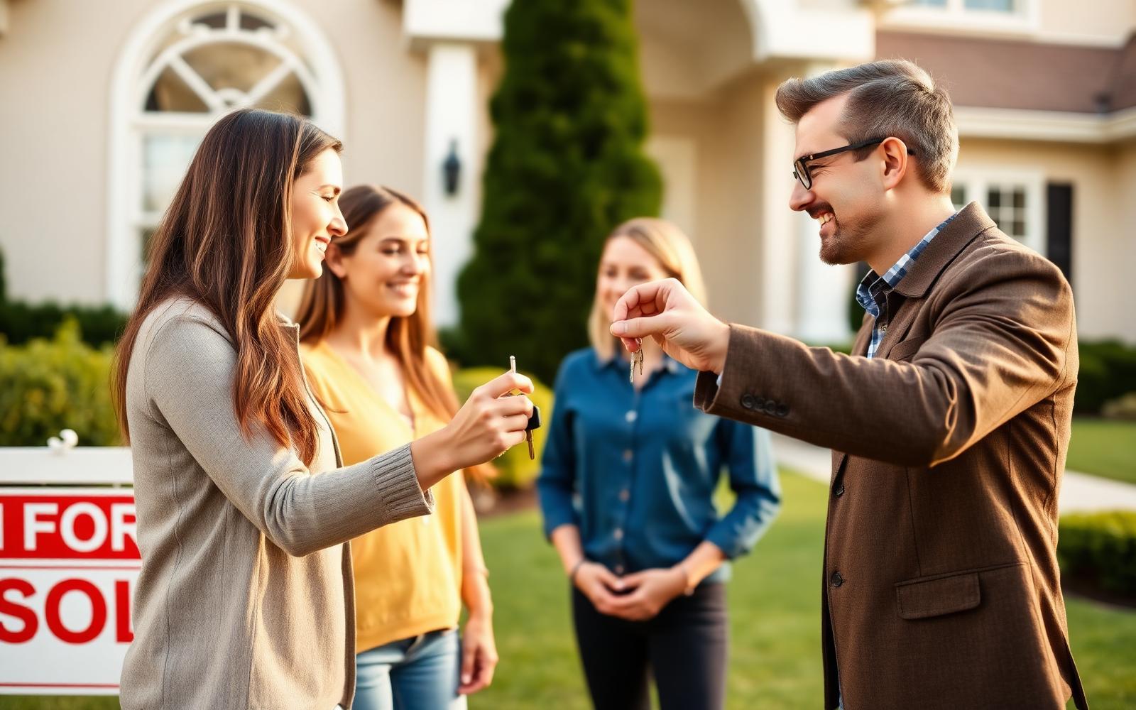 Real estate agent presenting a luxury home exterior