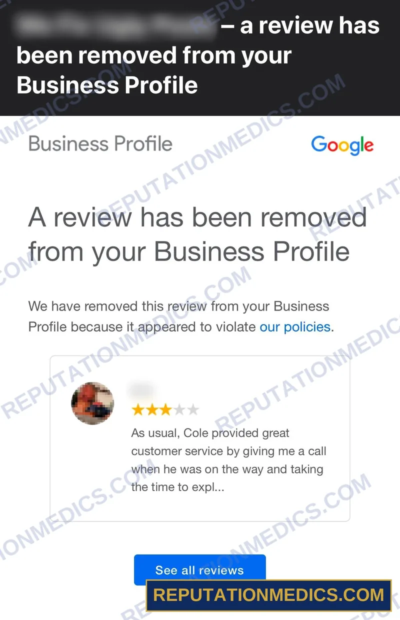 Removed review screenshot — Cole